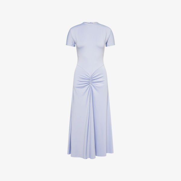 

Собранное платье миди с короткими рукавами из эластичной ткани Victoria Beckham, цвет delphinium
