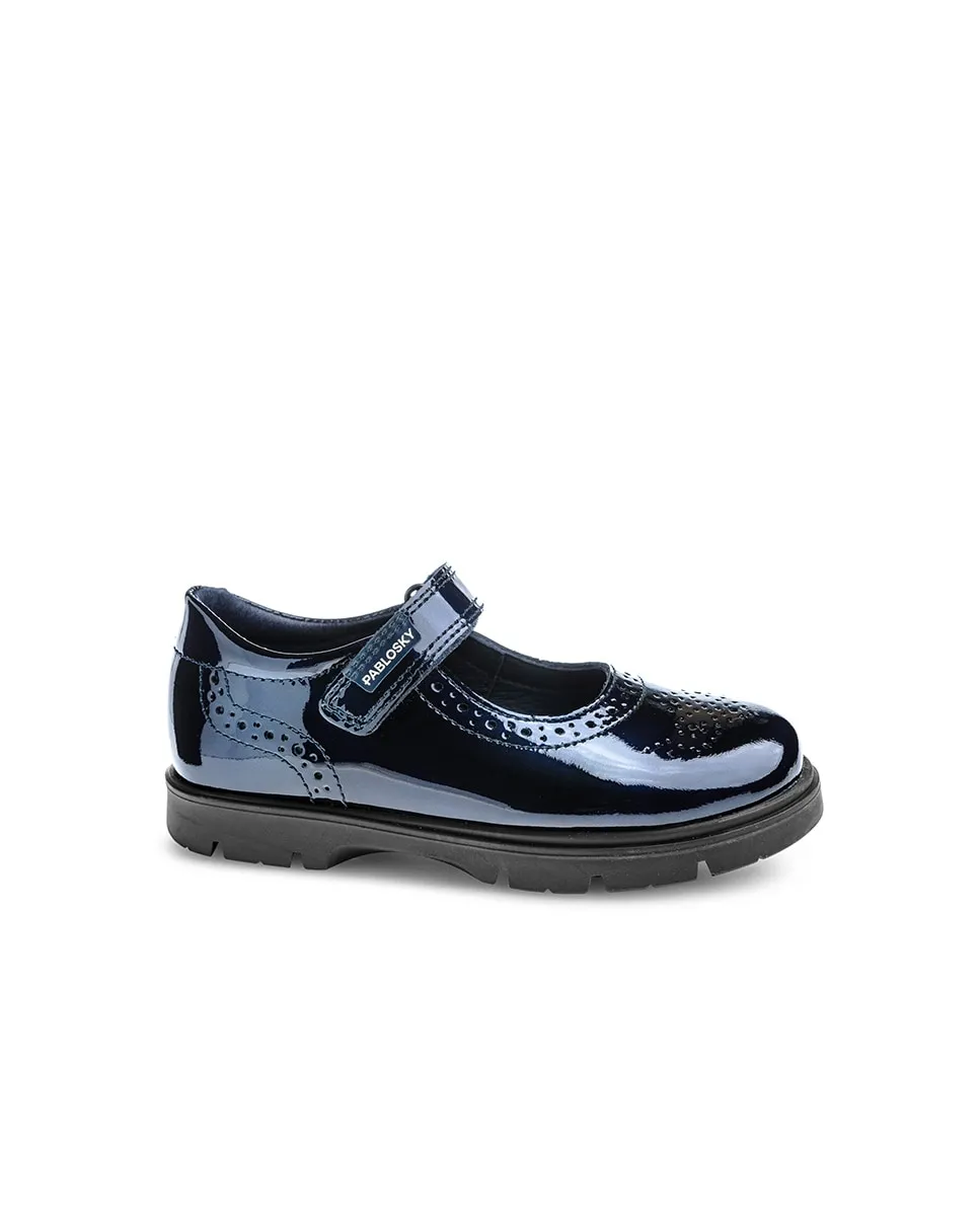 

Детские туфельки Merceditas из кожи с липучкой для школьной формы Pablosky, синий