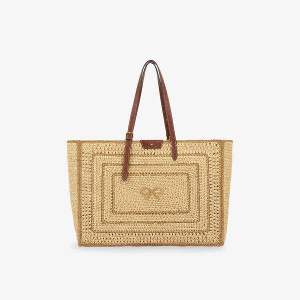 

Сумка-тоут из рафии с вышивкой в виде банта Anya Hindmarch, коричневый