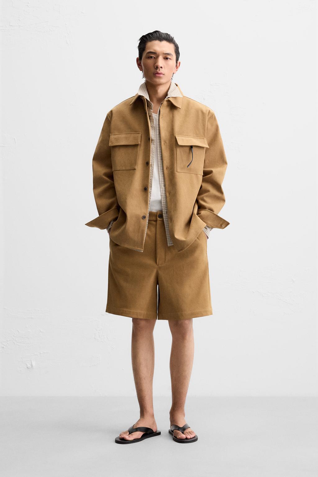 

Из искусственной замши плиссированные шорты-бермуды ZARA, коричневый