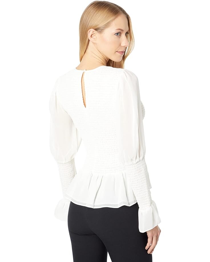 

Топ 1.STATE Long Sleeve Crew Neck Smocked Top, цвет Soft Ecru