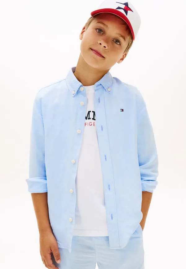 Рубашка свободного кроя из льняной смеси с вышивкой флага Tommy Hilfiger, Sweet Blue