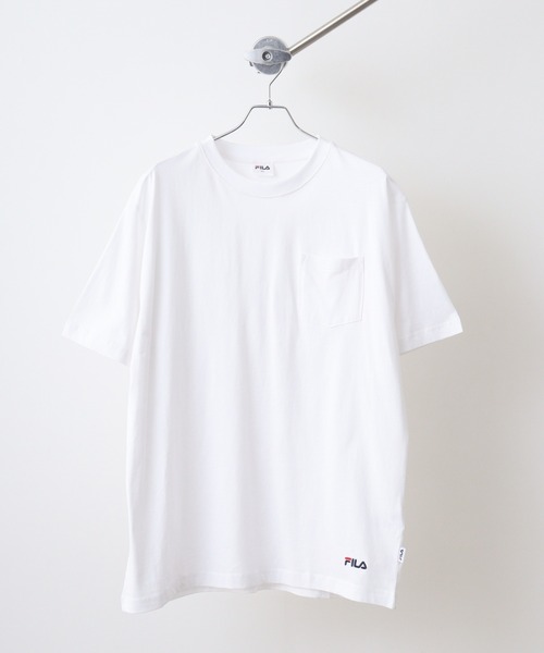 

Футболка из хлопка с вышитым логотипом и карманом FILA, белый
