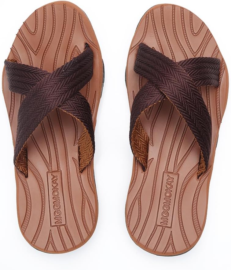 

Мужские шлепанцы MGGMOKAY с перекрестной полоской, комфортные вьетнамки для мужчин, летние пляжные тапочки, коричневый