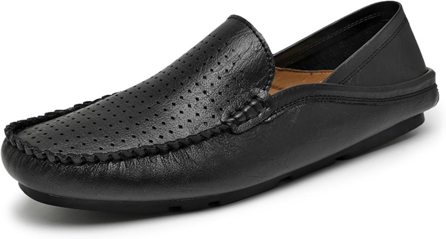 

Мужские классические лоуферы из перфорированной натуральной кожи, слипоны с низким верхом, удобные, дышащие, противоскользящие, повседневные ботинки-мокасины для работы в офисе, ежедневных поездок, вождения и прогулок, пенни-лоферы Yrzhgdl, черн...