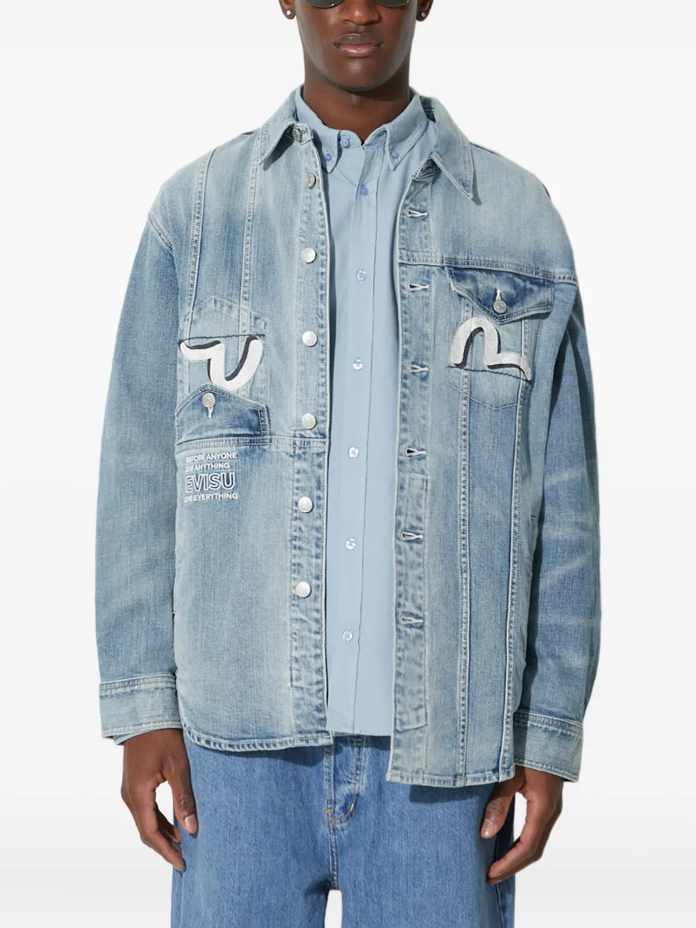 

Джинсовая куртка в стиле пэчворк Evisu, синий