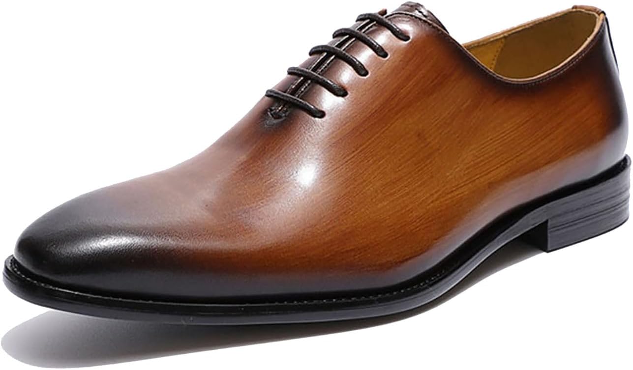 

Мужские классические туфли Oxfords, мужские дерби из натуральной кожи с гладким носком, для выпускного, свадьбы, делового и повседневного ношения, удобные модные туфли-оксфорды на шнуровке для смокинга Santimon, коричневый