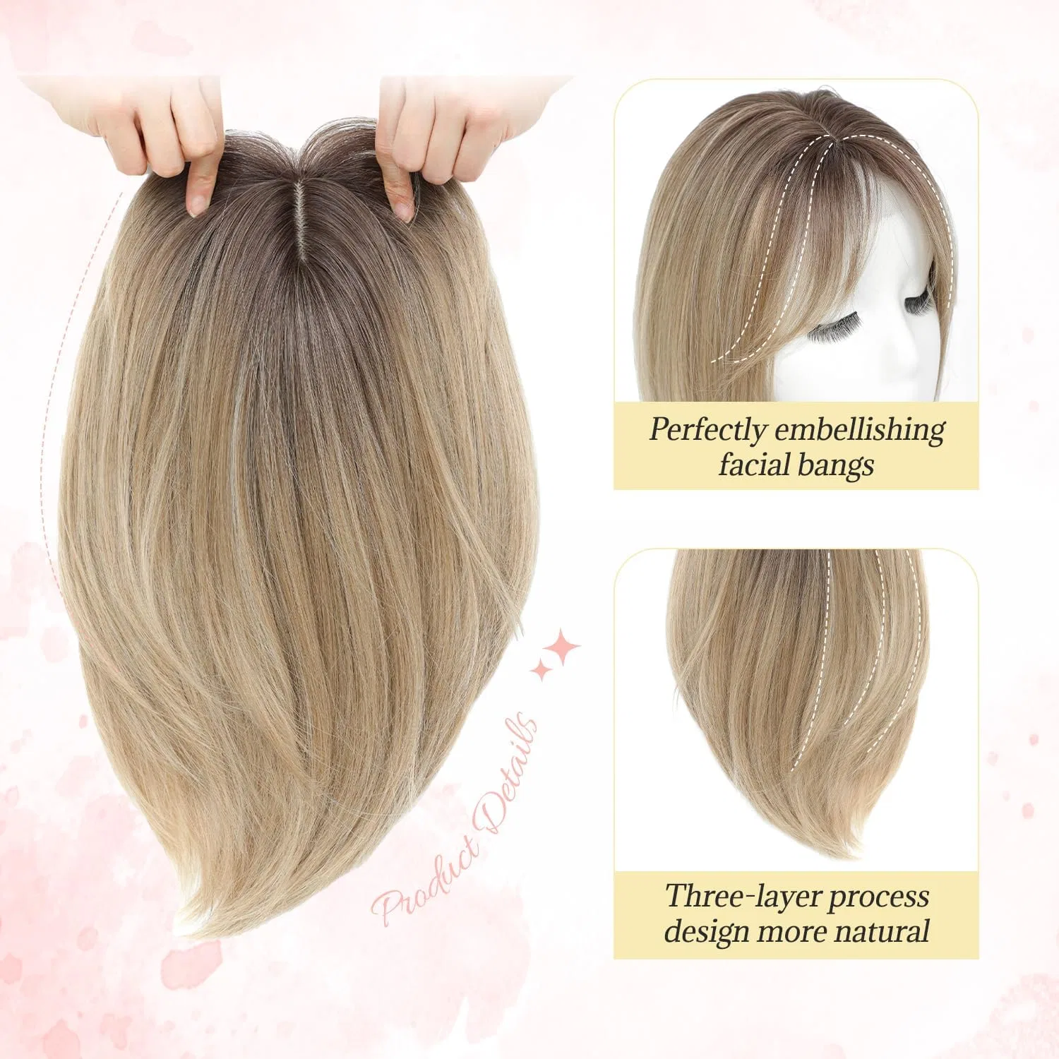 Накладка для волос MORICHY для маскировки истончения, 16.5 x 16.5 см Morichy, Ombre Blonde With Dark Roots — фото 4
