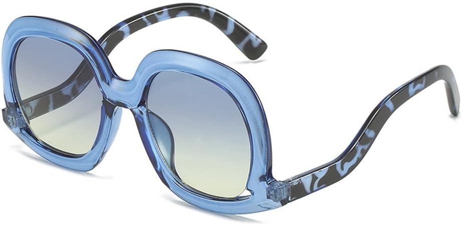 

Модные уникальные овальные солнцезащитные очки для женщин, яркие градиентные очки с леопардовым принтом, защита от УФ-излучения UV400 для мужчин, стильные полые солнцезащитные очки TKKTLLT, Leopard Blue Yellow