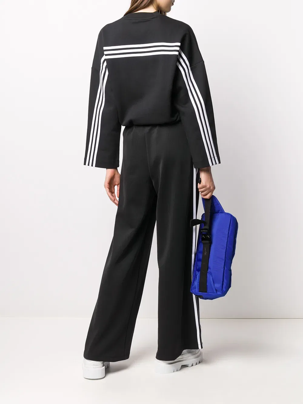 Укороченная толстовка с тремя полосками Adidas, черный — фото 2