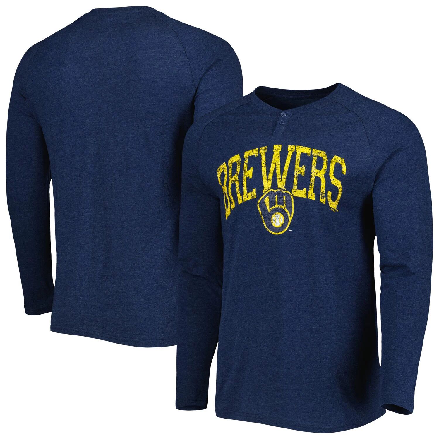 

Мужская футболка Concepts Sport Heather Navy Milwaukee Brewers Inertia Raglan с длинными рукавами и надписью Henley