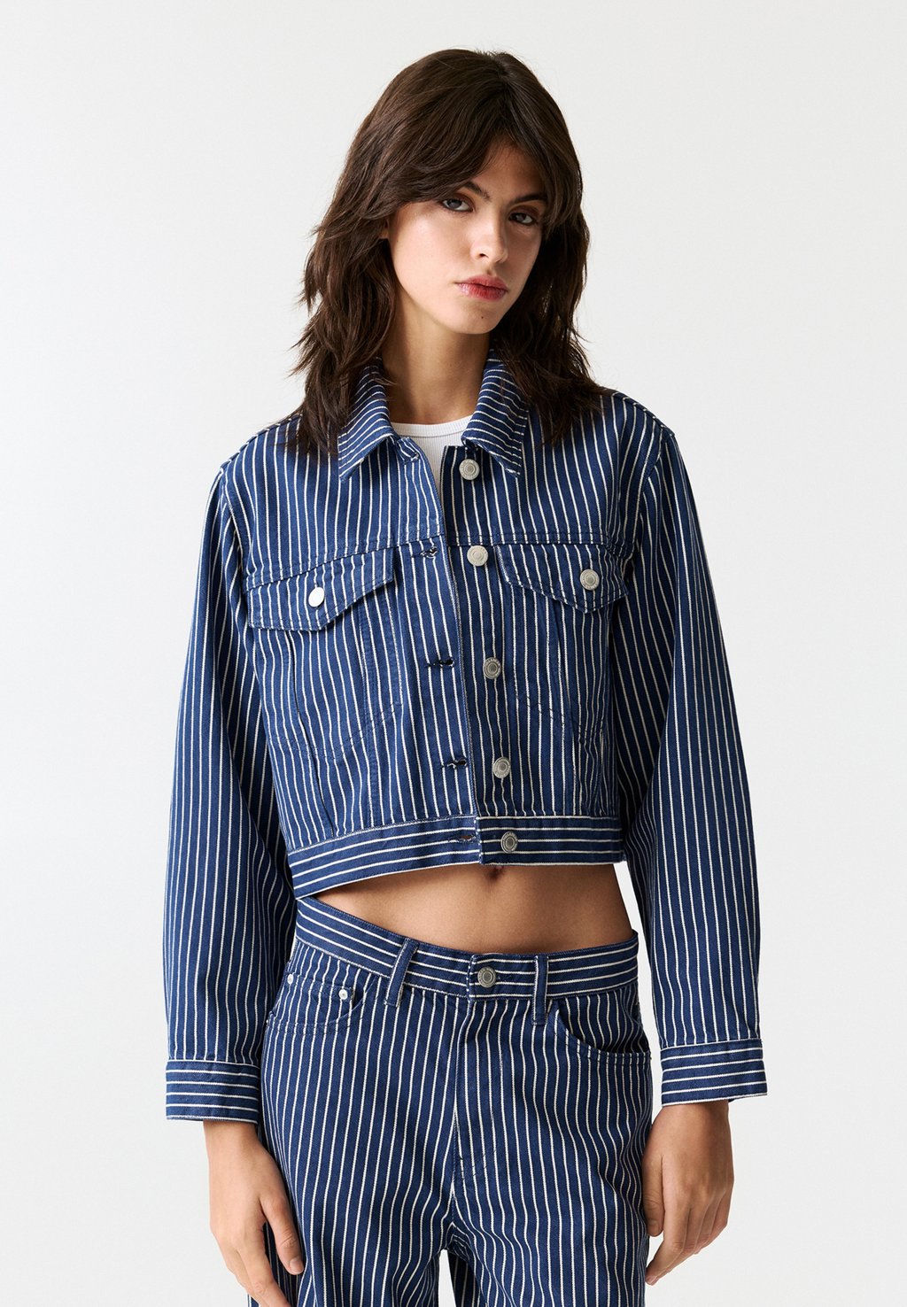 

Джинсовая куртка STRIPED PULL&BEAR, синий