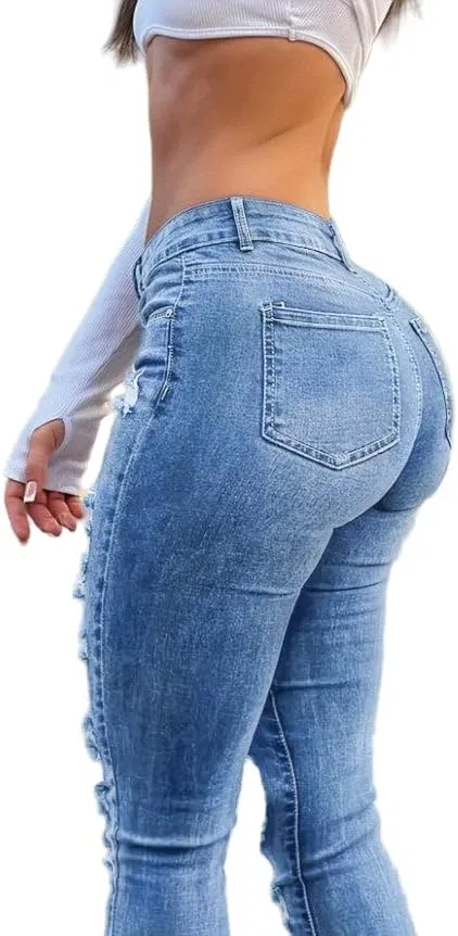 Женские джинсы Mid Waist Cropped Skinny - деним с легкой растяжкой, застежка на молнии, повседневный крой с карманами, Washed Colors Generic, Medium-Wash — фото 4