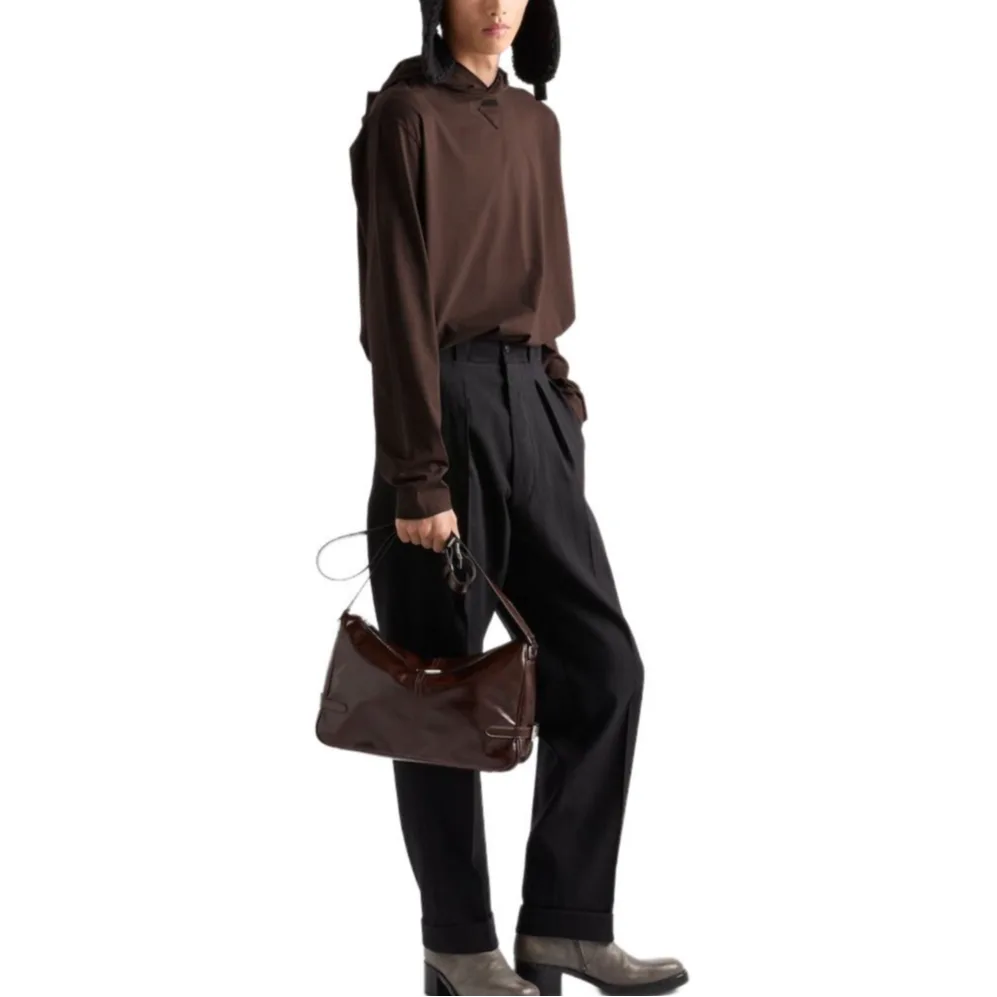 PRADA Толстовка мужская с капюшоном, цвет какао-браун — фото 4