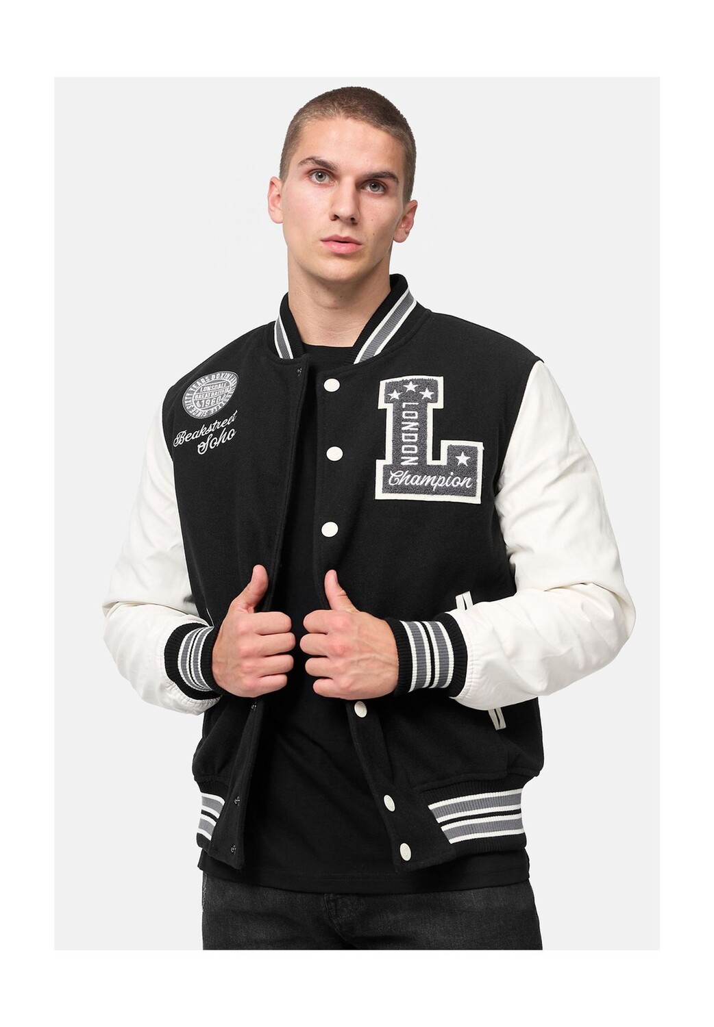 

Мужская студенческая куртка WATERSTEIN LONSDALE, цвет Black/ecru/grey