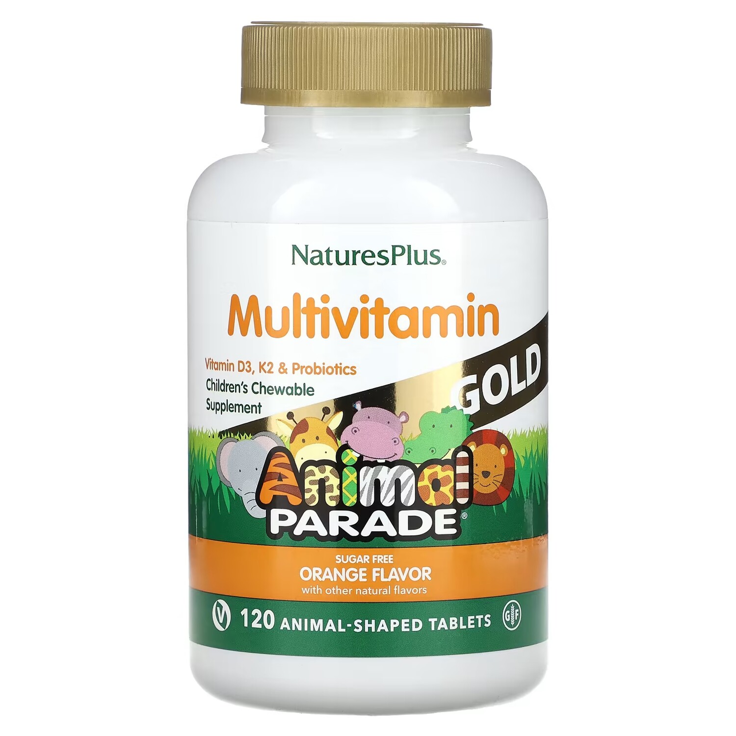 

Мультивитамины детские NaturesPlus Animal Parade Gold с апельсином, 120 таблеток в форме животных