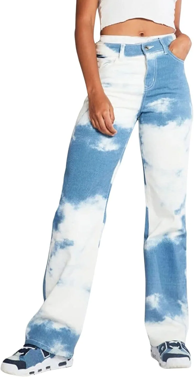 

CHARTOU Женские джинсы с высокой талией и эффектом тай-дай