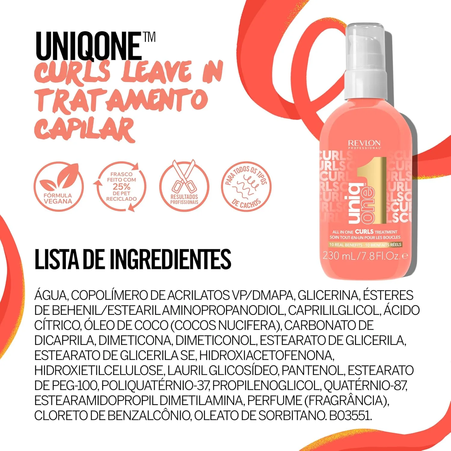 Revlon Professional UniqOne Curls Treatment, 10-в-1 несмываемое средство для кудрявых волос, 96 часов контроля над пушистостью, глубокое питание и восстановление, определение завитков, термозащита, веган, 230 мл — фото 4