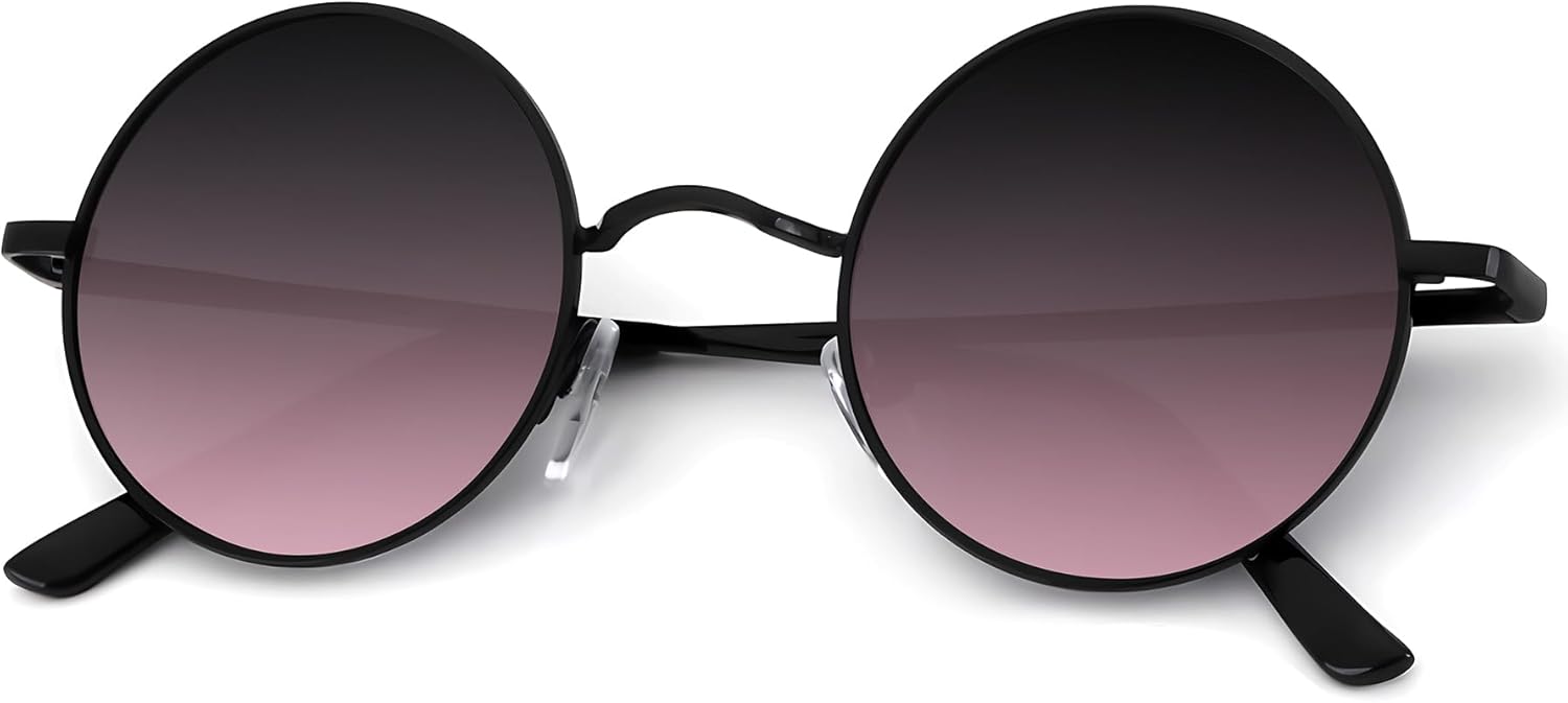 

Круглые поляризованные солнцезащитные очки KALIYADI для мужчин и женщин в стиле ретро с металлическим ремешком и эффектом хиппи, защита от УФ-излучения, A14-black Frame Purple Gradient Lens