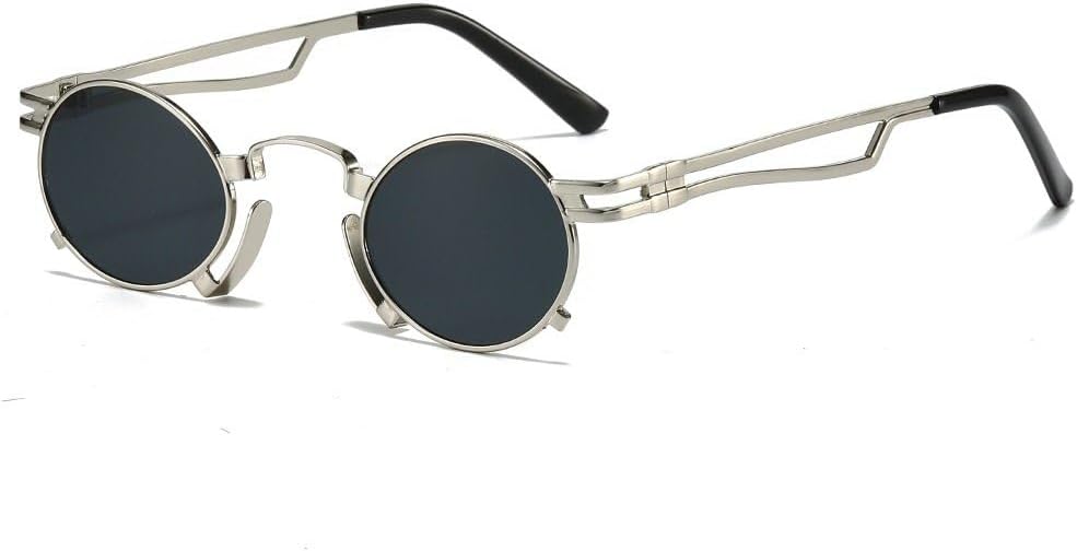 

Модные женские круглые солнцезащитные очки в стиле стимпанк, мужские черные солнцезащитные очки в стиле панк, винтажные солнцезащитные очки для женщин, защита от солнца WNCKSQ, Silver Black