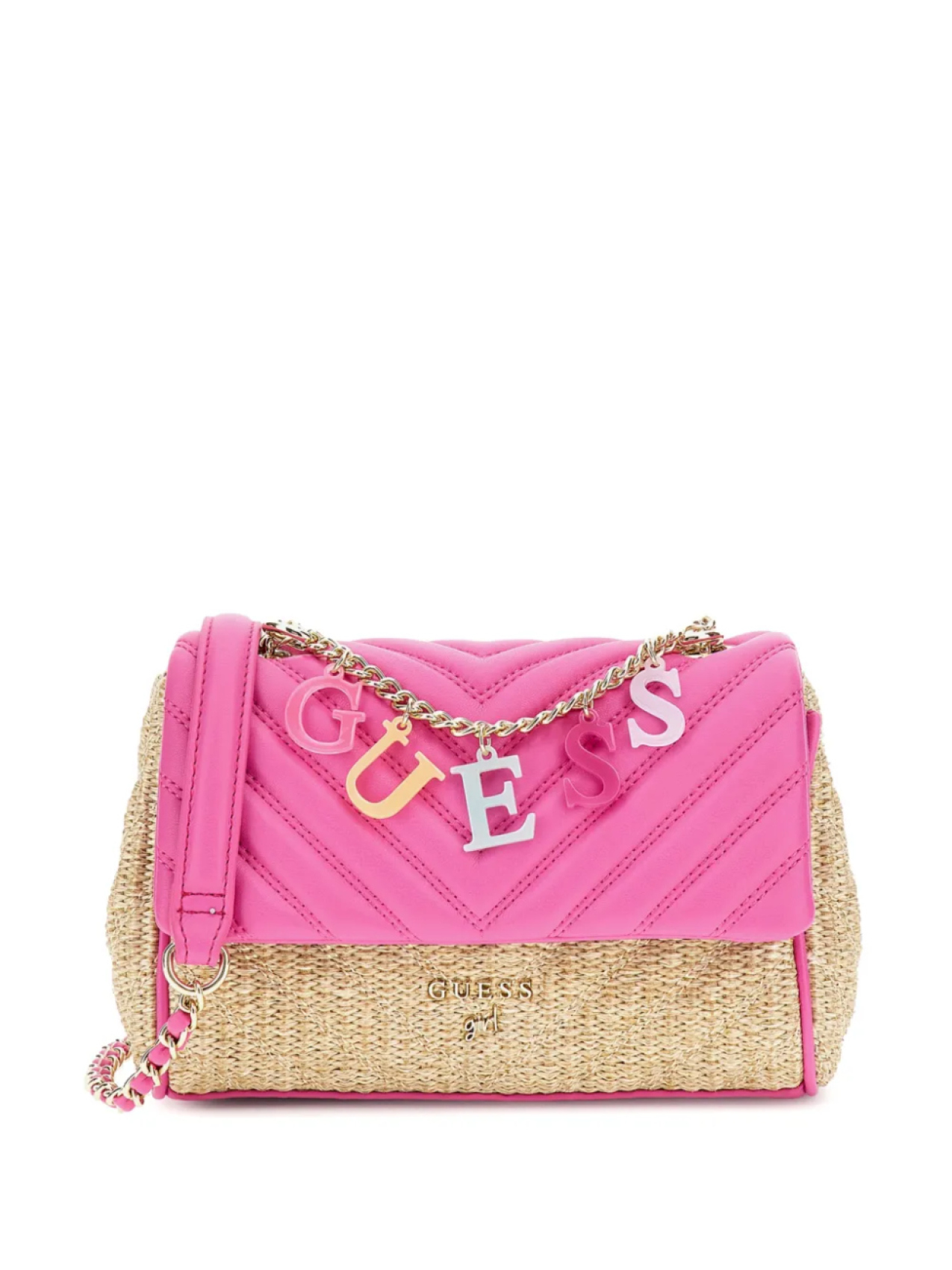 

Сумка через плечо с соломенным клапаном guess kids, розовый