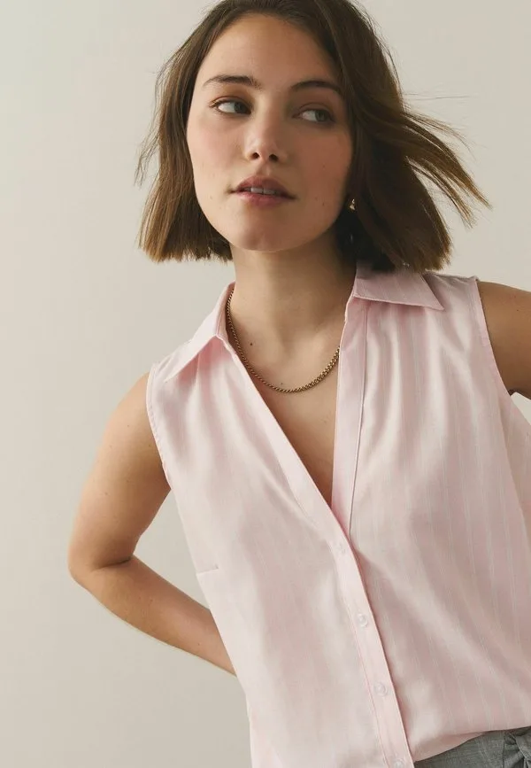 Мягкая, свободная рубашка без рукавов стандартного кроя Next, Pink White Stripe — фото 4