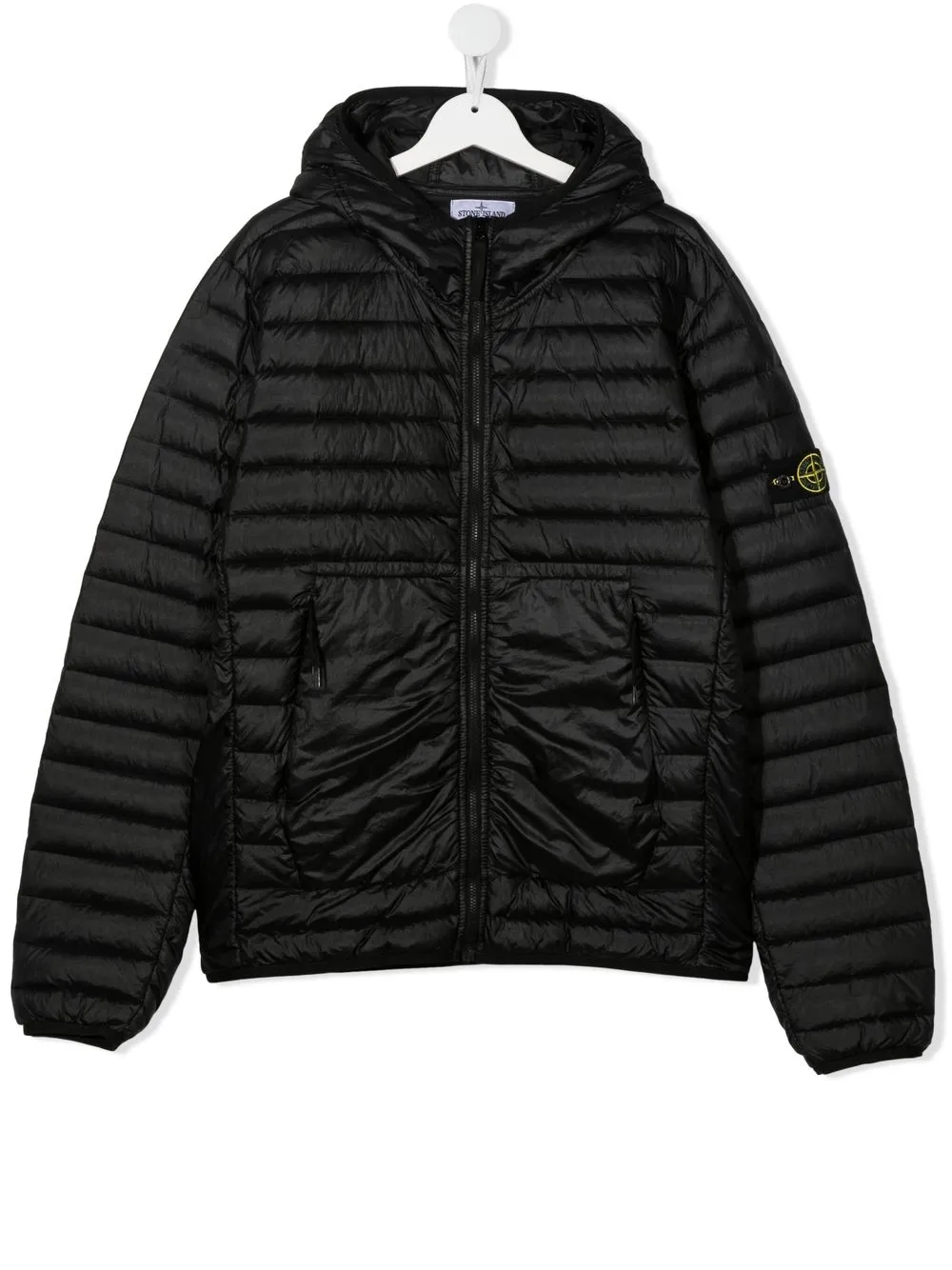 

Пуховик с капюшоном и нашивкой-логотипом Stone Island Junior, черный