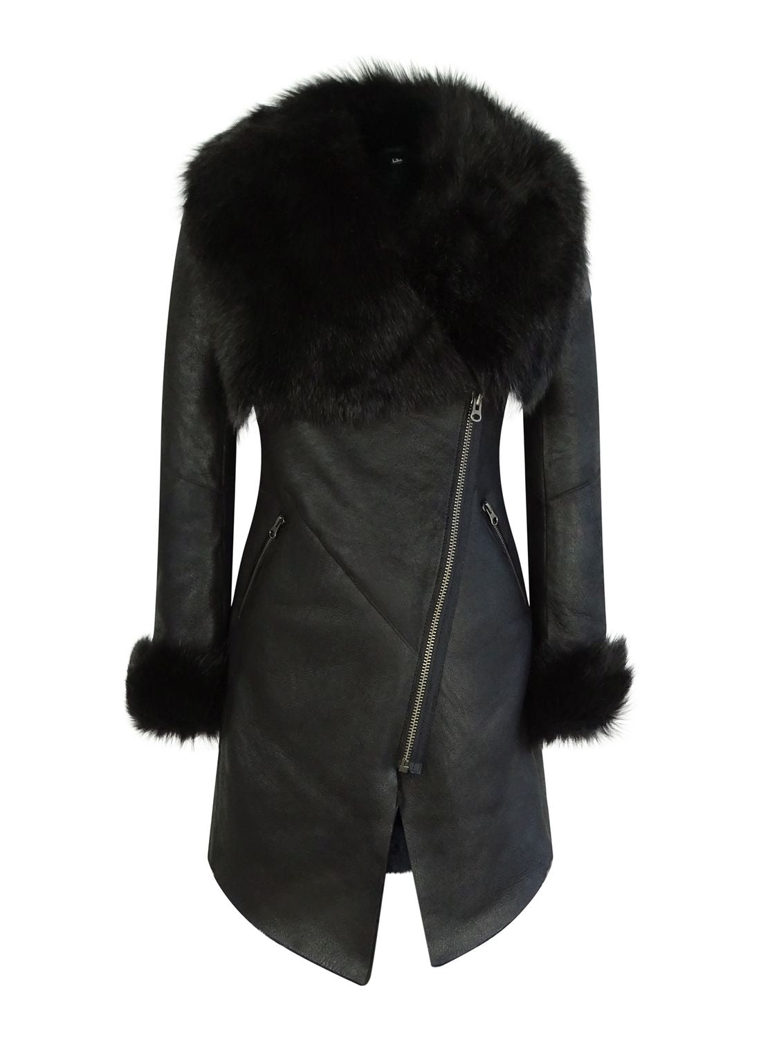 

Куртка из овчины Toscana с перекрестной молнией 3/4 TruClothing, черный