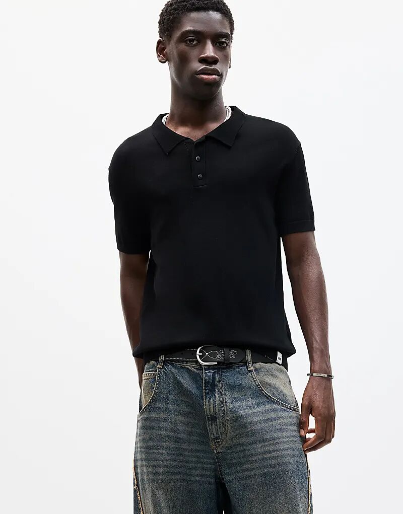 

Трикотажная рубашка-поло Pull&Bear с короткими рукавами черного цвета