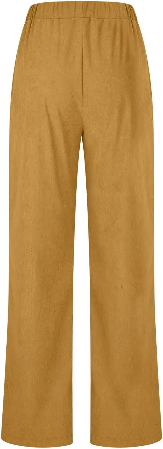 Женские брюки из вельвета Casual с эластичным поясом, прямые, высокие, из мягкого хлопка, с карманами Generic, желтый — фото 4