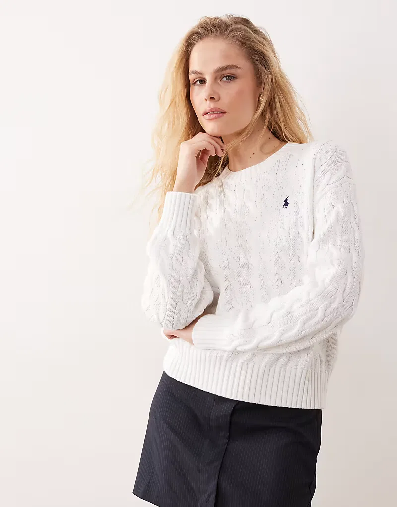 Хлопковый джемпер крупной вязки Polo Ralph Lauren, белый