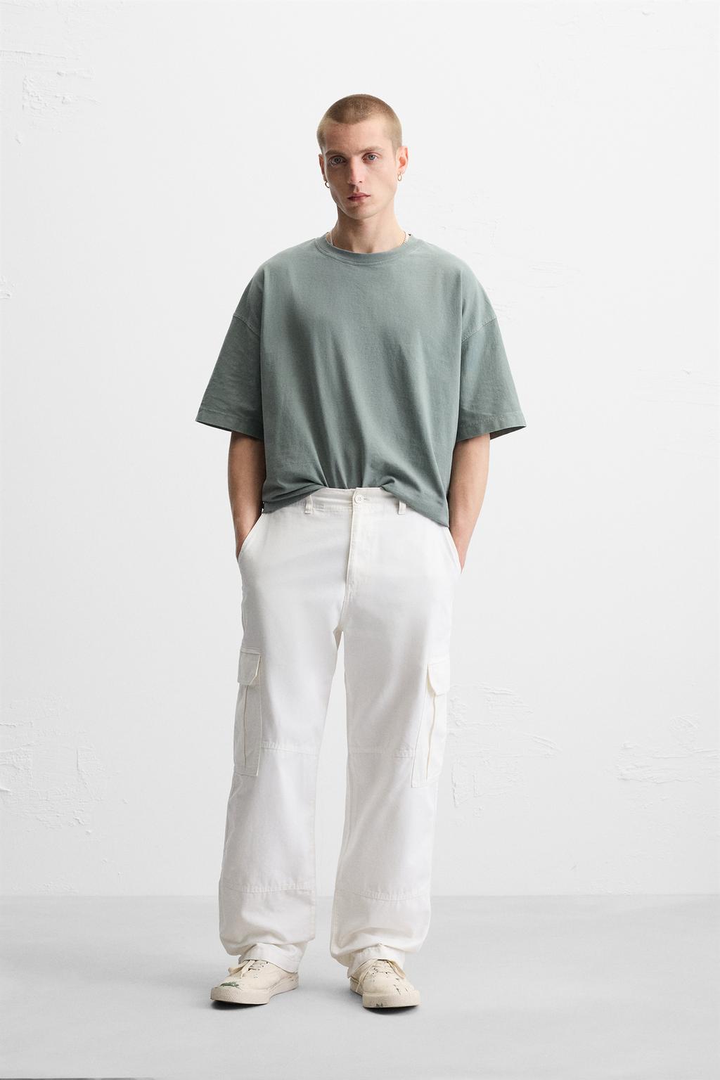 

Базовая футболка свободного кроя ZARA, цвет washed green