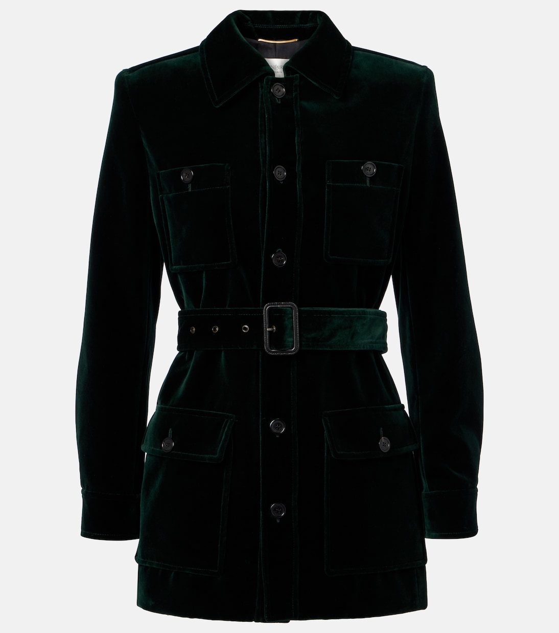 Бархатная куртка Saharienne из хлопка Saint Laurent, Emeraude