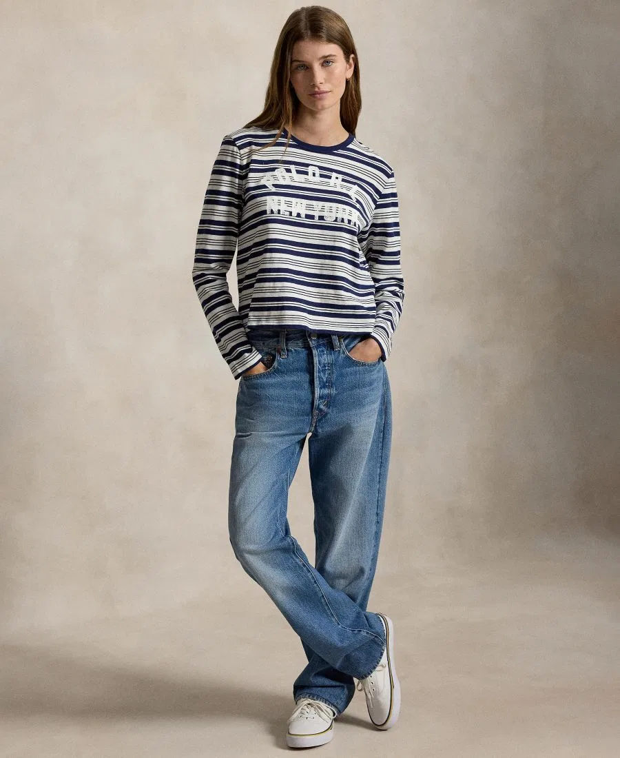 Женская полосатая футболка с круглым вырезом и длинными рукавами Polo Ralph Lauren, мультиколор — фото 2