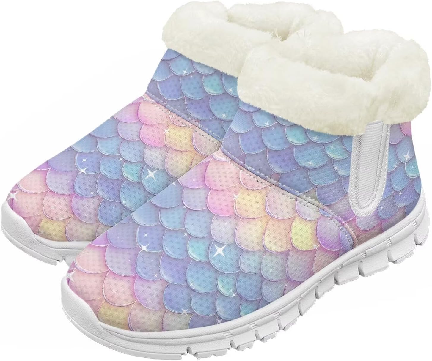 

Детские зимние сапоги для девочек, водонепроницаемые, противоскользящие, для холодной погоды, с искусственным мехом, походные ботинки Goronwyfloyd, Colorful Mermaid Scales