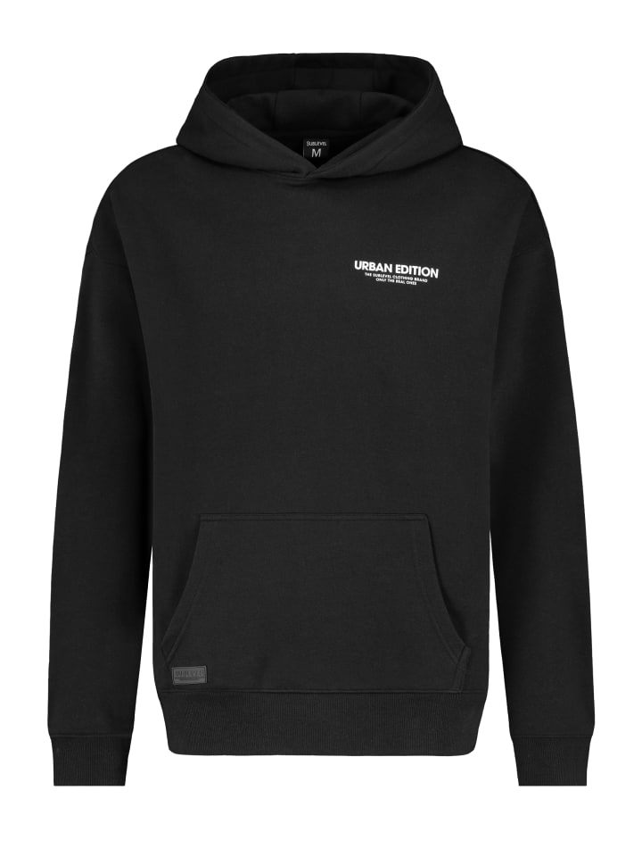 

Городская толстовка с капюшоном и карманом-кенгуру черного цвета Sublevel