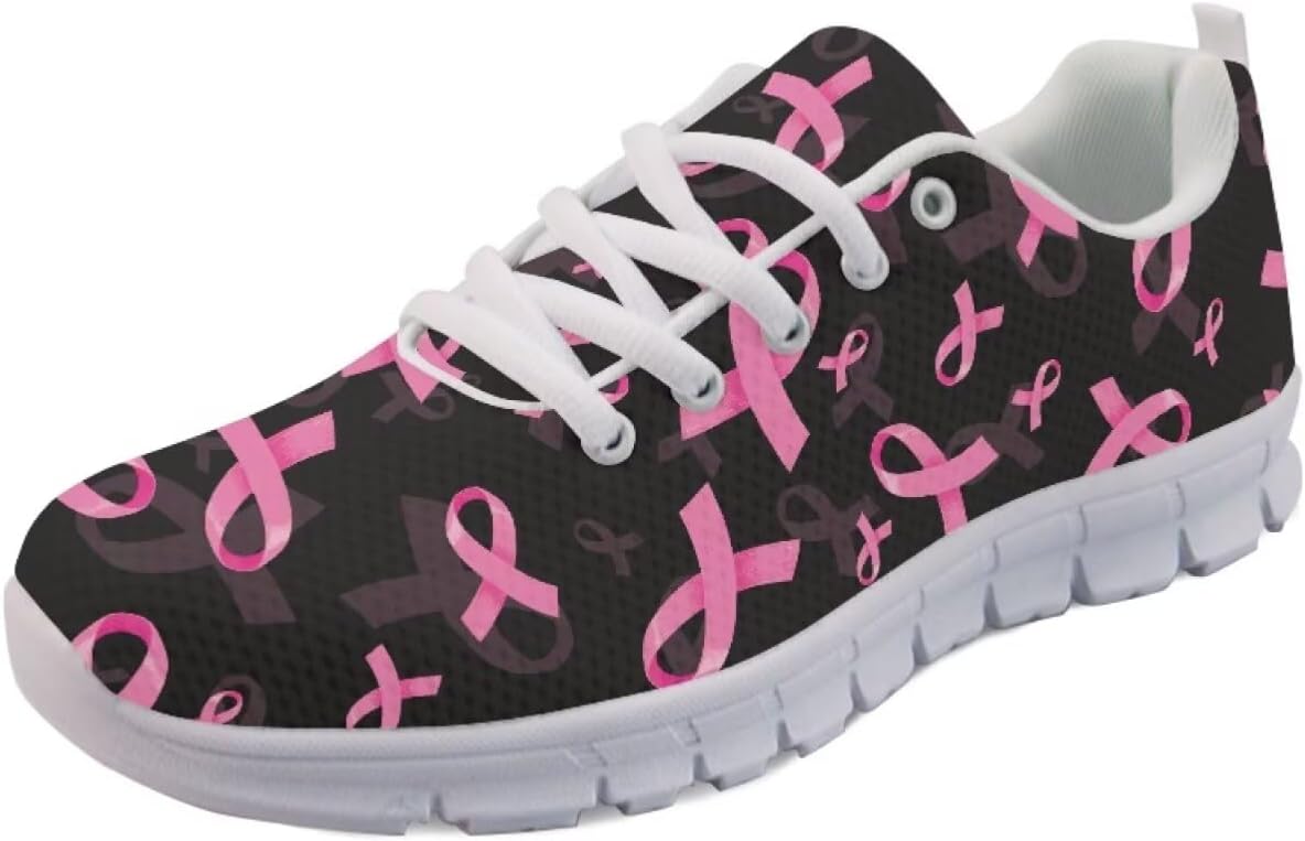 

Кроссовки Forchrinse для женщин и мужчин, дышащие, на шнуровке, для бега, повседневные, с сеткой, противоскользящие, теннисные, Breast Cancer Awareness Design