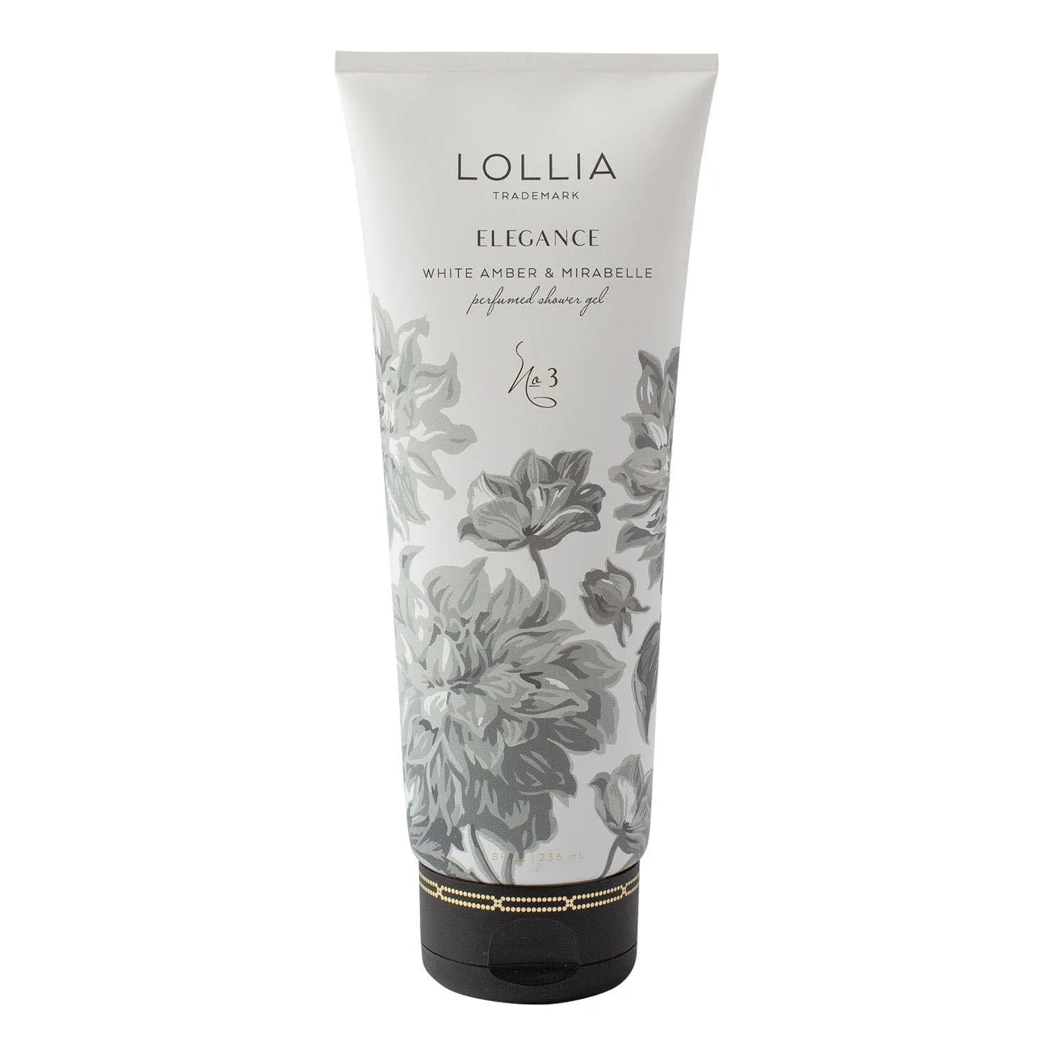 LOLLIA Elegance гель для душа, 237 мл - White Amber & Mirabelle - ароматный гель для душа с маслом ши, WHITE