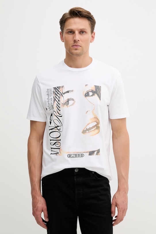 

Хлопковая футболка Guess, белый