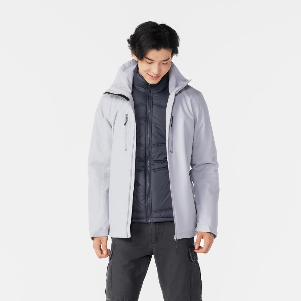 

Мужская трёхслойная водонепроницаемая походная куртка Forclaz MH500 светло-серая