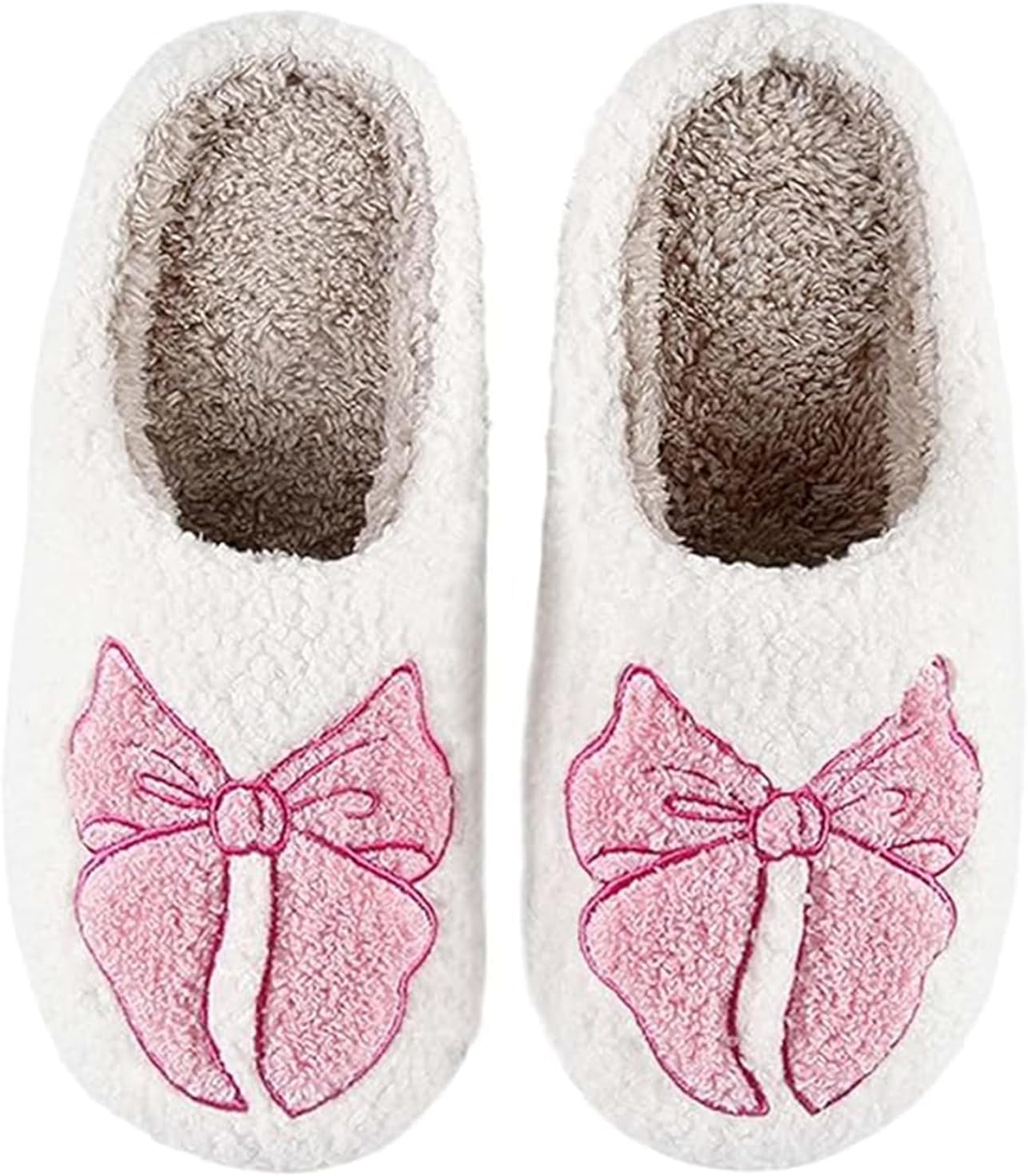 

Рождественские тапочки Jinbaiyi для женщин и мужчин с бантом, мягкие, на скользкой подошве, плюшевые, теплые, для дома и улицы, Bow