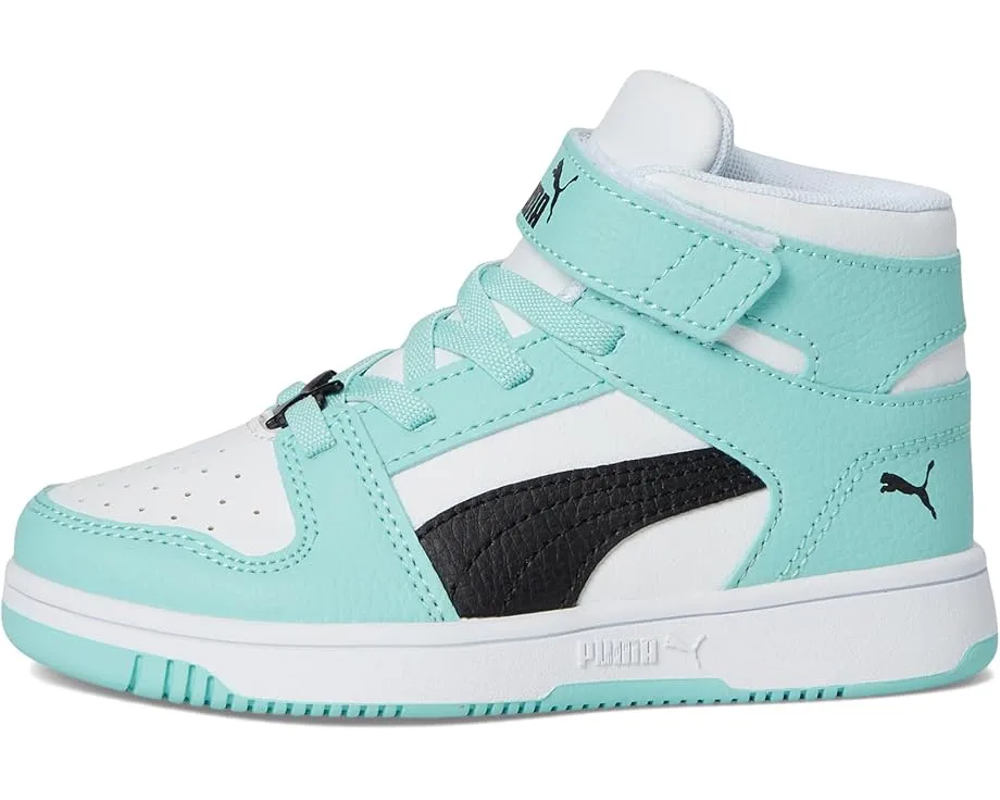 Кроссовки PUMA Kids Rebound Layup Mid Hook And Loop (Little Kid), Puma White/Puma Black/Safe LakeSee Less — фото 4