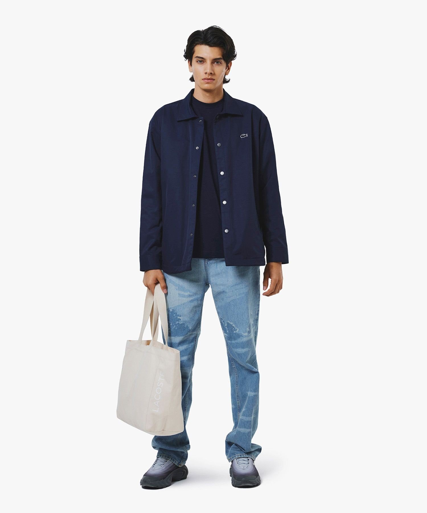 Однотонная двусторонняя рубашка в клетку «буффало» (верхняя одежда) LACOSTE, Navy — фото 4