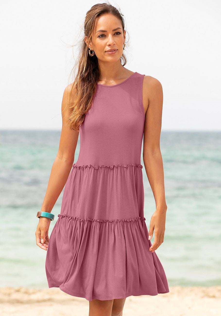 

LASCANA Женское многоярусное платье в полоску, цвет mauve
