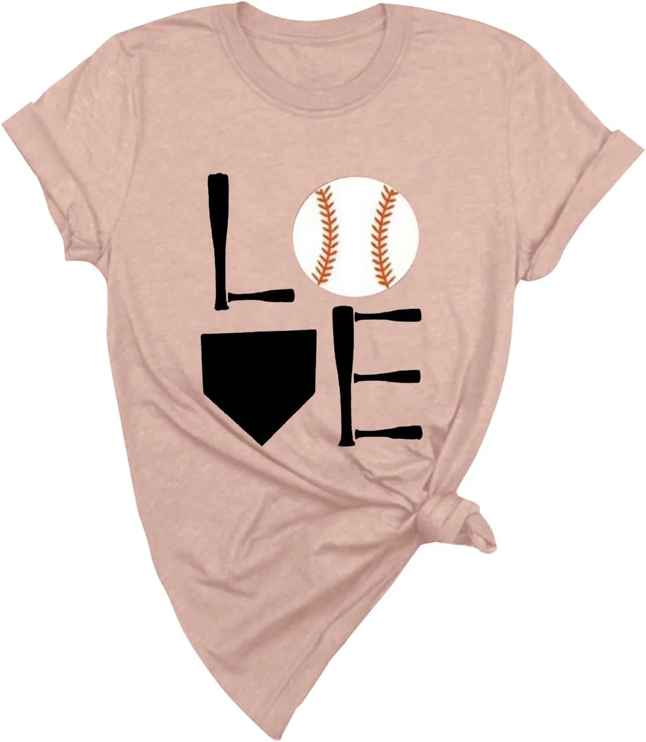 Футболка с принтом, свободная, из коллекции Baseball Letter Print, розовое золото