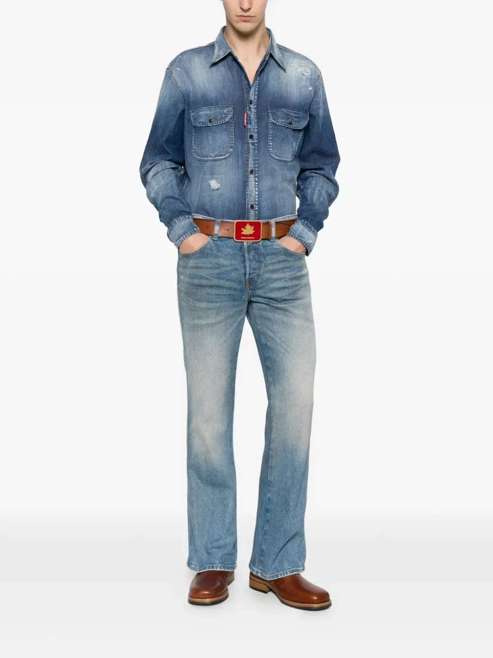 Канадская рваная джинсовая рубашка Dsquared2, синий — фото 2