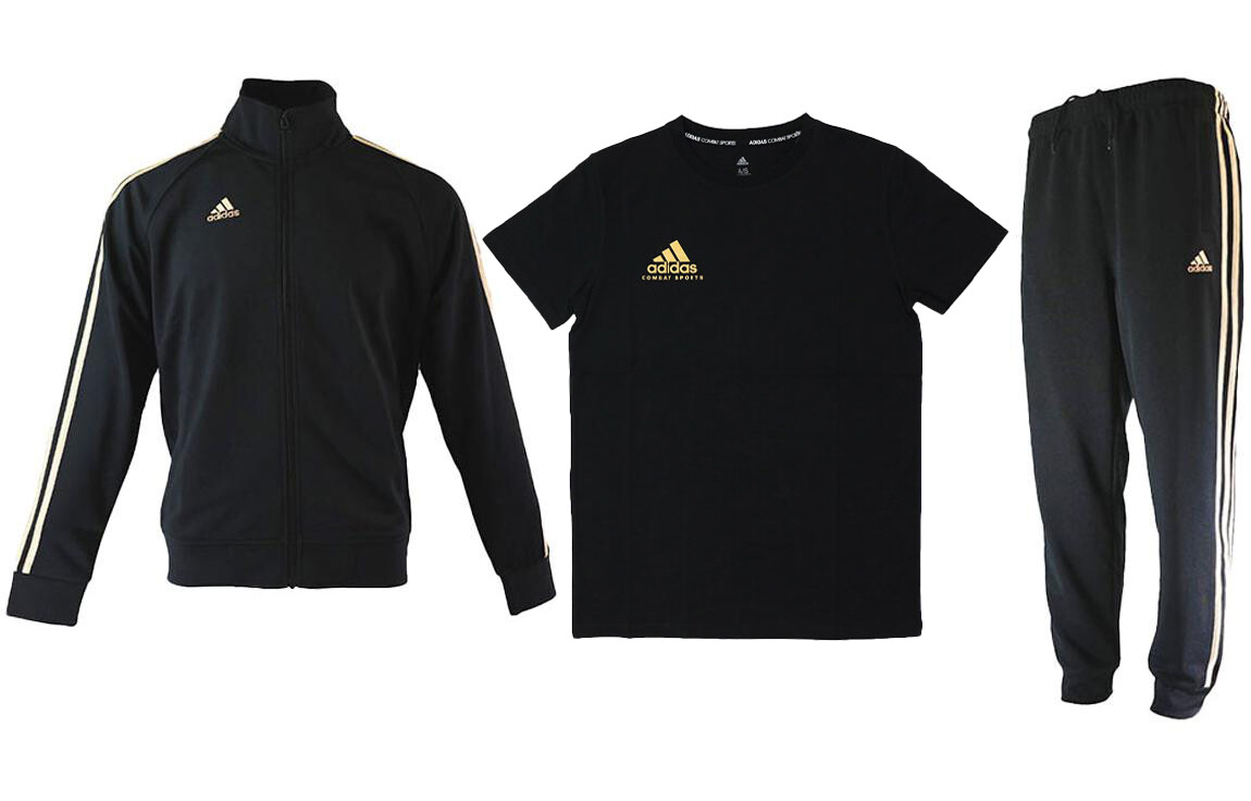 

Повседневный спортивный мужской комплект черного/золотого цвета Adidas, черный