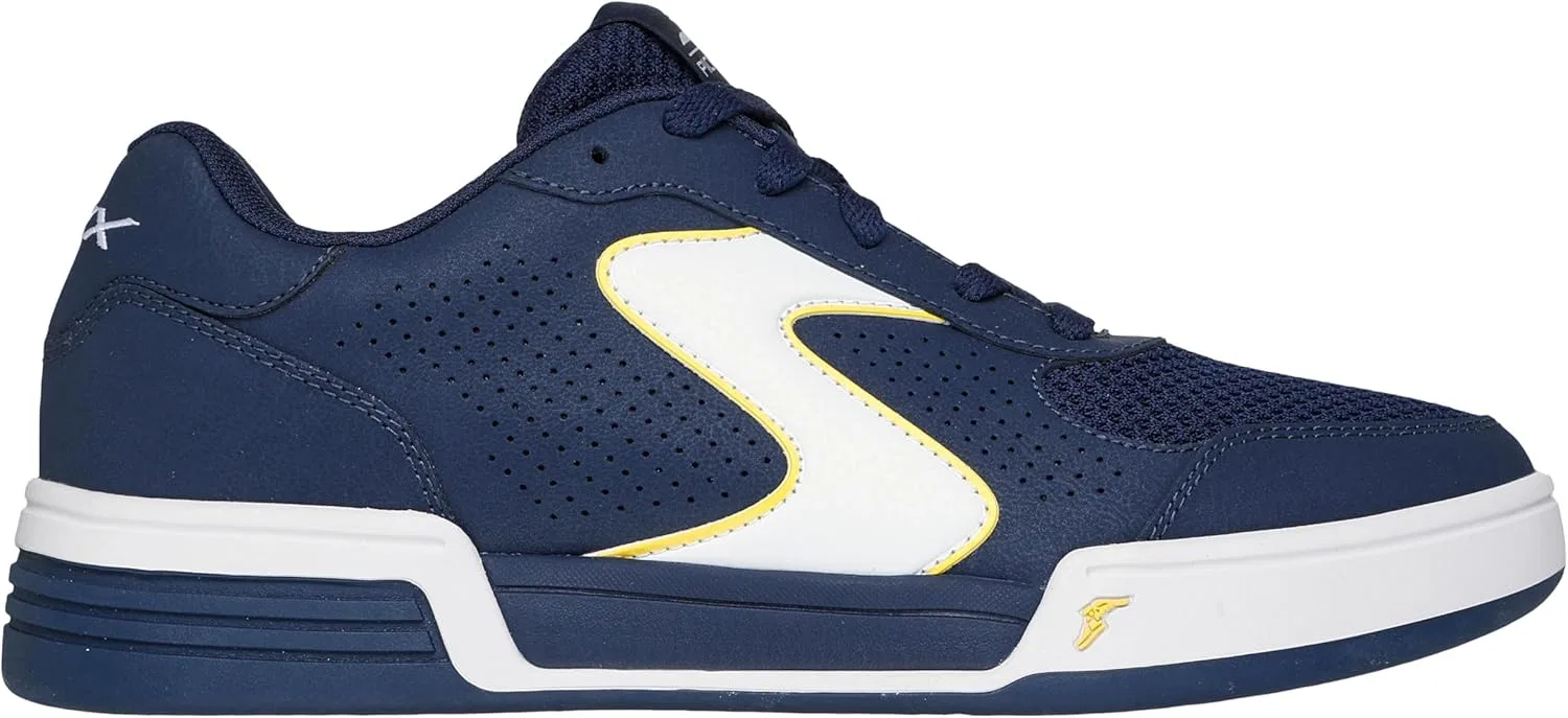 Мужские кроссовки Skechers Viper Court Classic, Navy Leather Synthetic Textile Yellow Trim — фото 4