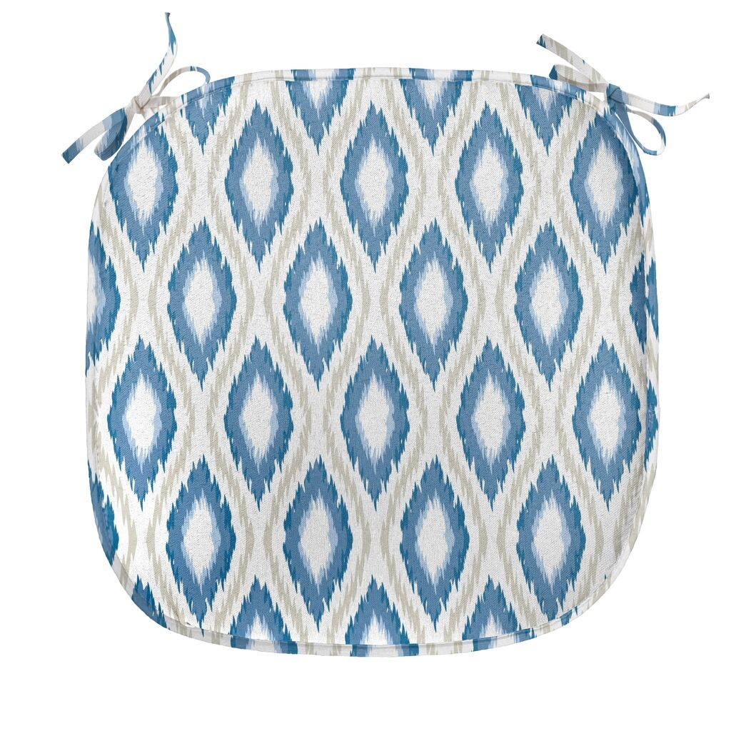 

ABAKUHAUS Подушка для обеденного стула Ikat, водные геометрические овалы, декоративная водонепроницаемая подушка с ремнями для кухонных сидений, 40 см x 40 см, синий, бежевый, белый