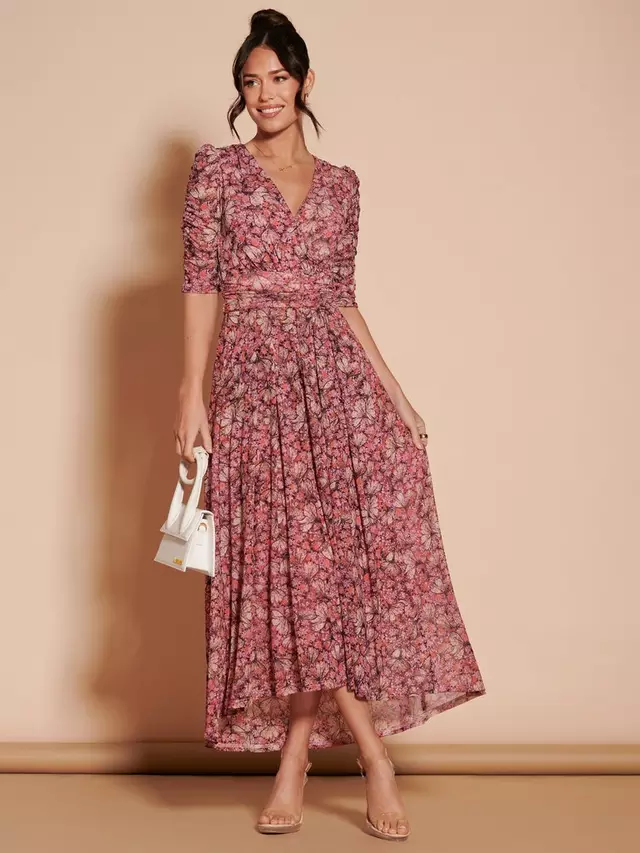 

Платье Jolie Moi Ruched Mesh Floral Maxi, цвет pink/multi